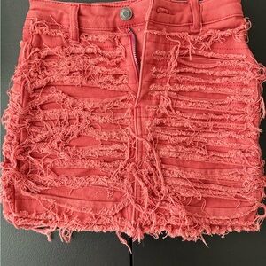 Frayed Coral Mini Skirt